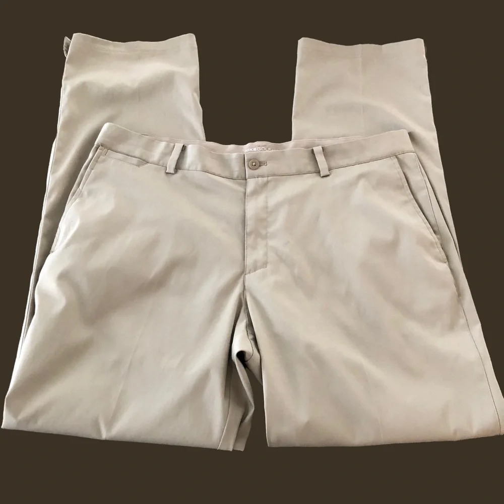 Nike Golf Mens 36 X 32 Tan Performance Pants Dri Fit Flat Front Stretch Golfing